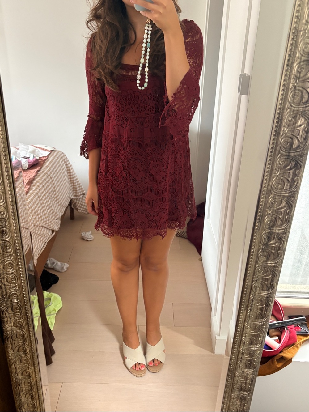 Free people romantic wine red lace dress